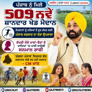 ਪੰਜਾਬ ਭਰ ਲਈ 509 ਨਵੇਂ ਸ਼ਾਨਦਾਰ ਖੇਡ ਮੈਦਾਨ ਲੋਕ ਅਰਪਣ ਕੀਤੇ ਗਏ- ਮੁੱਖ ਮੰਤਰੀ ਭਗਵੰਤ ਮਾਨ